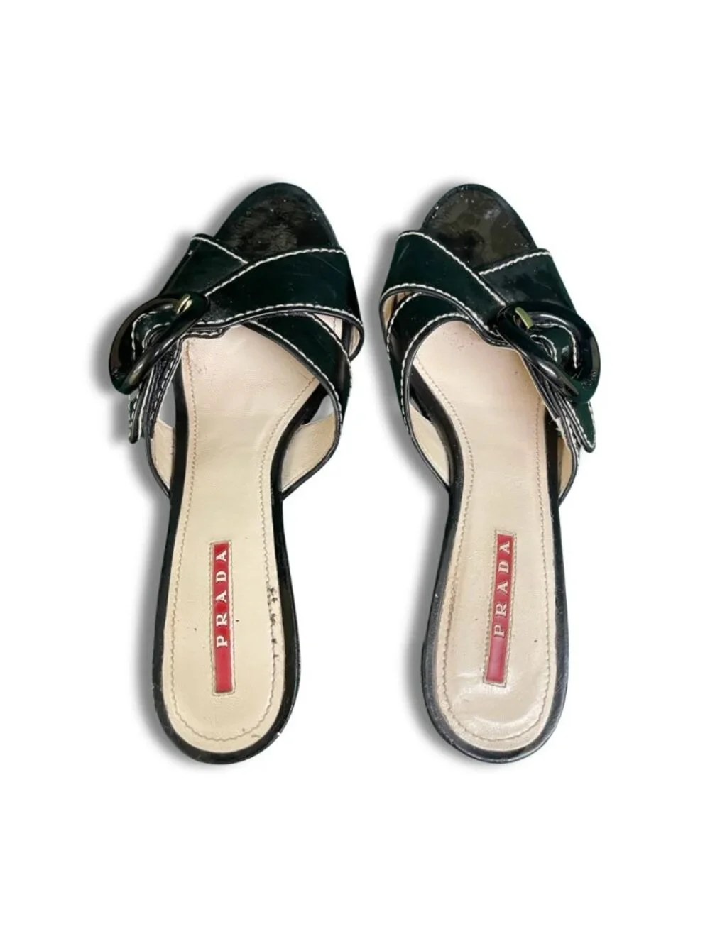 PRADA Women's Shoes Size 6.5 Black Patent Leather Slide Mule Sandals   Italy - Picture 2 of 5